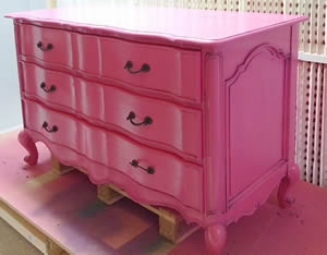 Pink Chest of Drawers being sprayed